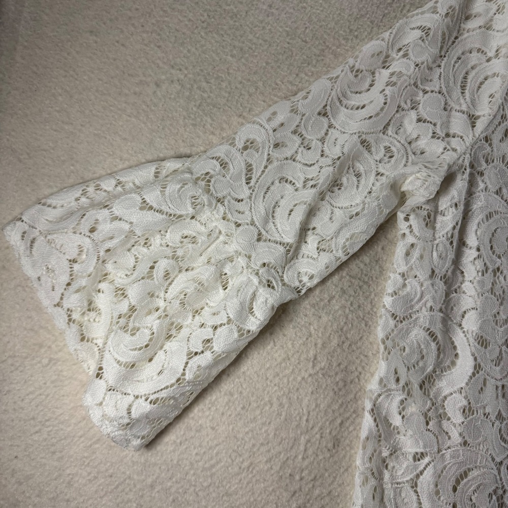 New Directions Lace Top Women XL White Bell Sleeve Scoop Neck Floral Cottagecore - Picture 6 of 8